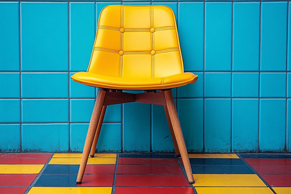 Yellow Chair Against Blue Tile Wall