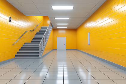 Yellow Corridor With Stairs