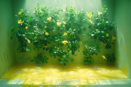 Yellow Flowers in Green Room