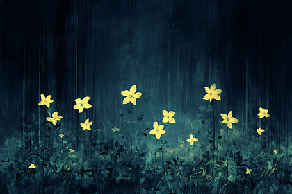 Yellow Flowers in Teal Forest