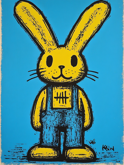 Yellow Rabbit In Blue Overalls