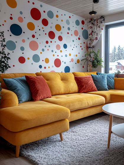 Yellow Sofa And Polka Dot Wall