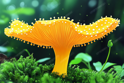 Yellow Spotted Mushroom On Moss