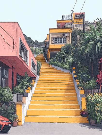 Yellow Stairs Leading to Buildings