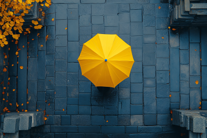 Yellow Umbrella on a Rainy Stone Surface