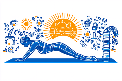 Yoga Plank Pose with Sunburst and Decorative Elements