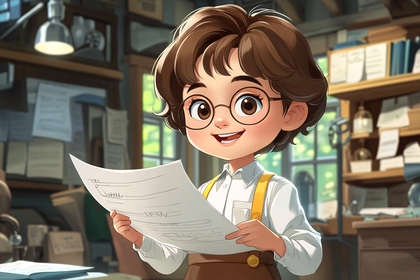 Young Boy Examining Document