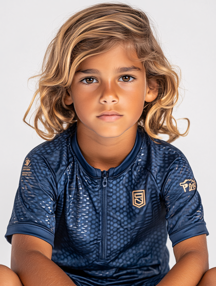 Young Boy With Blonde Hair Posing For Portrait