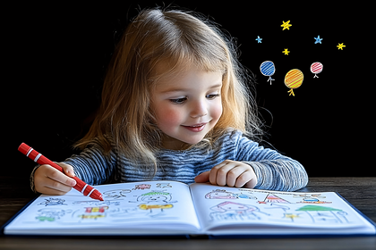 Young Girl Drawing and Smiling
