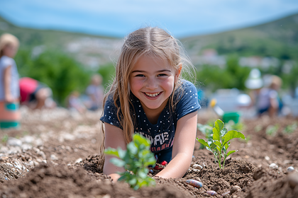 Young Girl Planting Seedling
