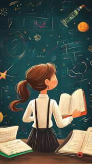 Young Girl Studying At Chalkboard
