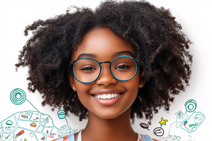 Young Girl with Curly Hair and Glasses