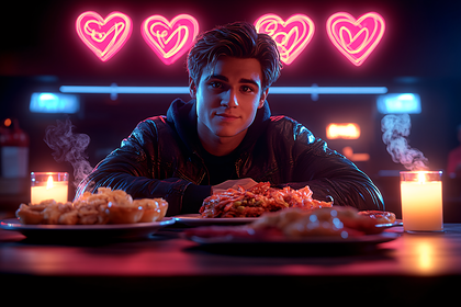Young Man Dinner Neon Hearts