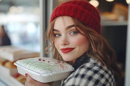 Young Woman Holding a Decorated Dessert