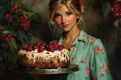 Young Woman Holding Berry Cake