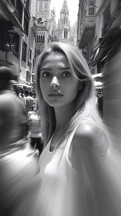 Young Woman in European Street Scene