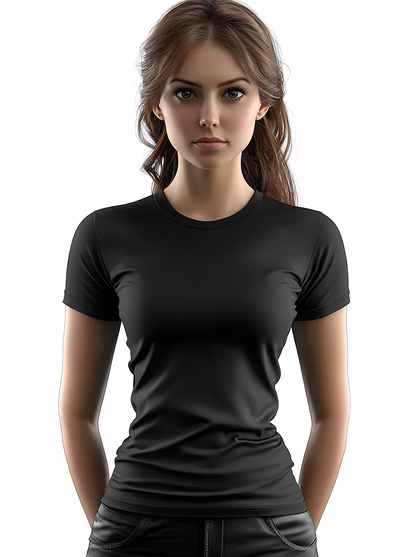 Young Woman Posing In Black T-Shirt