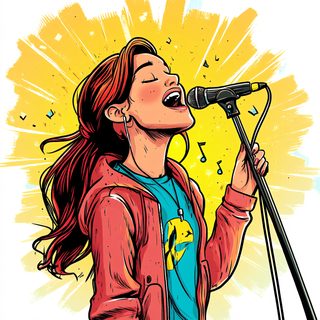 Young Woman Singing Into Microphone