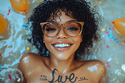 Young Woman Wearing Sparkly Glasses in Water