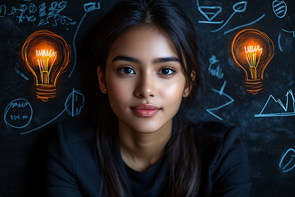 Young Woman With Lightbulb Ideas