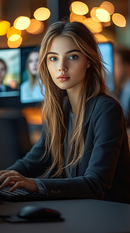 Young Woman Working On Computer