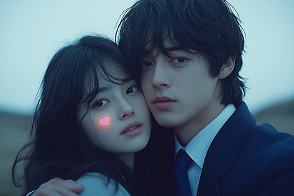 Youthful Couple With Digital Heart