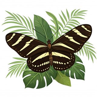 Butterfly and Tropical Leaves