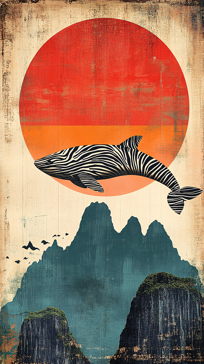 Zebra Whale Over Mountain Peaks