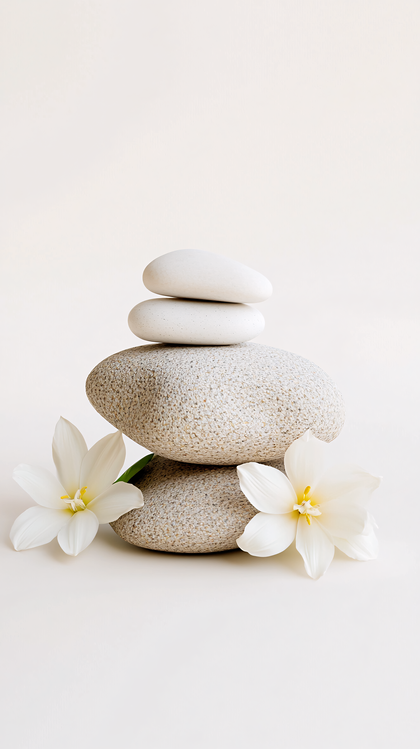 Zen Stones and White Flowers